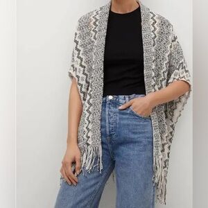 MNG mango open workknit cotton wool blend fridge crochet shawl cardigan